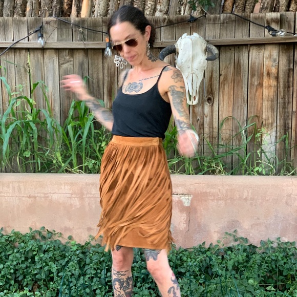 Cedars Vintage 1980s Leather Fringe Skirt Boho Southwestern Style XS/S - Picture 8 of 10